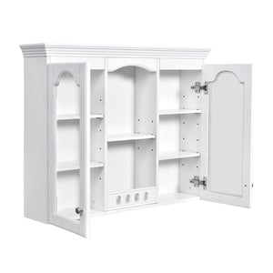 Wall-Mounted Medicine Cabinet With 2 Glass Doors, Adjustable Shelves - White