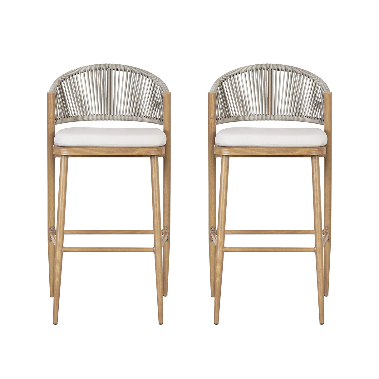 Outdoor-30.25'-Bar-Height-Aluminum-Frame-Counter-Stools-with-Scallop-shaped-Backrest-&-Water-resistant-Cushions,-Set-of-2,-Maple-Finish-Counter-Stools