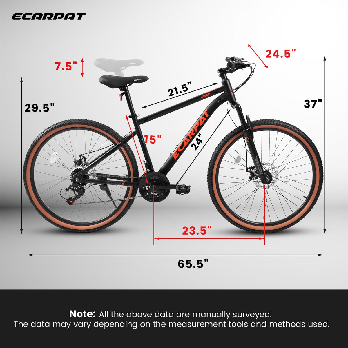 24 Inch Mountain Bike with 21-Speed Shimano Gears and Disc Brakes - Black