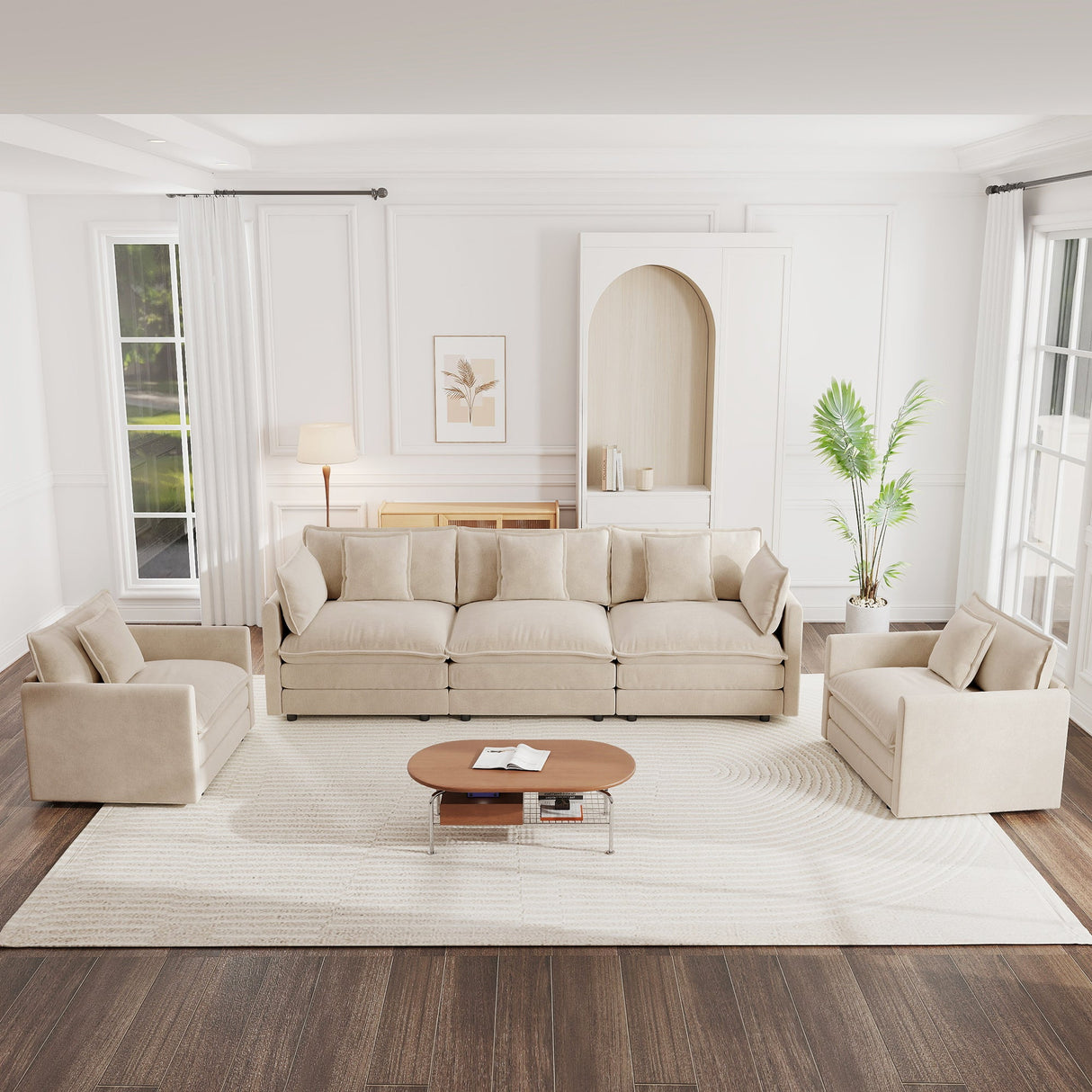 Modern Light Coffee Chenille Sofa Set of 3