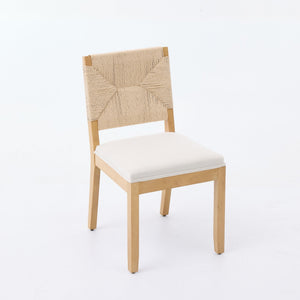 Mid-Century Modern Rope Rattan Dining Chairs Set of 2