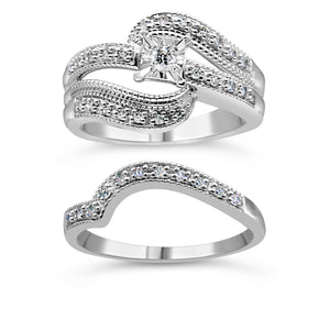 .925 Sterling Silver 1/3 Cttw Round Diamond Crisscross Engagement Ring Bridal Set (H-I Color, I1-I2 Clarity ) - Size 7