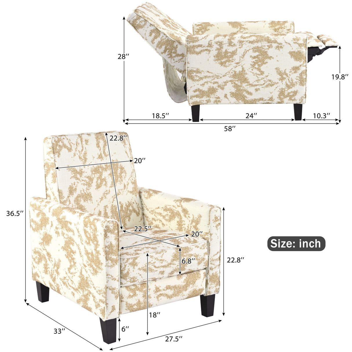 Push Back Upholstered Recliner Armchair