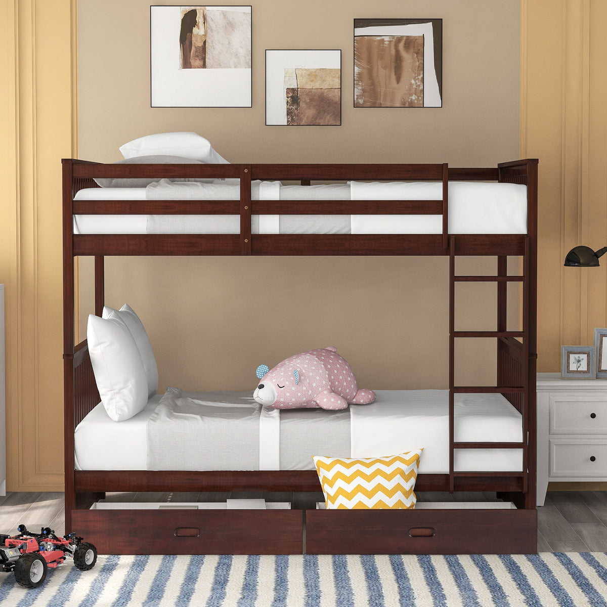 Bunk Bed With Ladders And 2 Storage Drawers