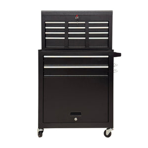 8‑Drawer High‑Capacity Rolling Tool Chest, 2‑in‑1 Detachable Top Box,Metal Tool Storage Cabinet with Drawer Liners, Lockable Wheels &  Side Hooks, Heavy‑Duty Tool Cart for Garage Workshop‑Black
