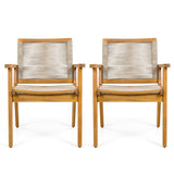 Outdoor Dining Chairs Set of 2 with Teak Finish Wood Frame and Brown Rope