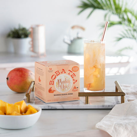Mango guava boba tea in sachets by pinky up