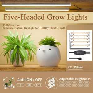 8 Tier Indoor Plant Stand With 5 Grow Lights - Rustic Brown