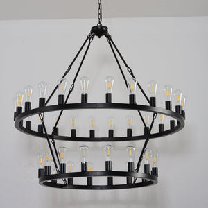 47.24 Inch Matte Black Wagon Wheel Chandelier with 36 Lights