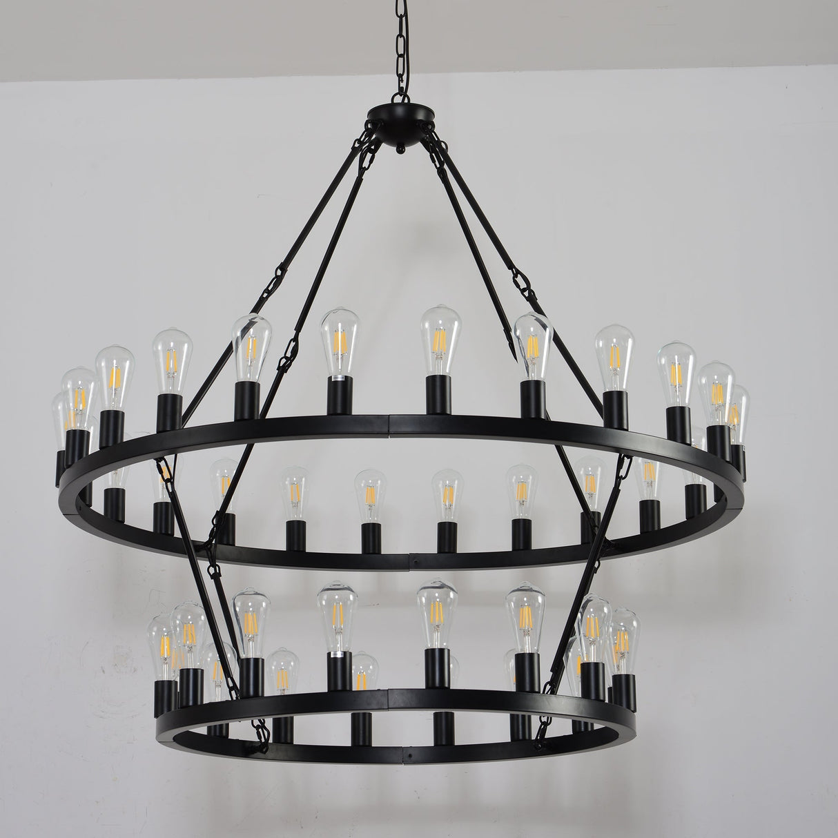 47.24 Inch Matte Black Wagon Wheel Chandelier with 36 Lights
