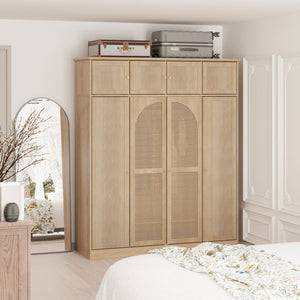 8 Door Armoire Wardrobe with Adjustable Shelves and Hanging Rod - Light Brown or White