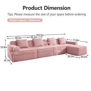 Modular 4 Seat L Shape Sectional Boneless Sofa