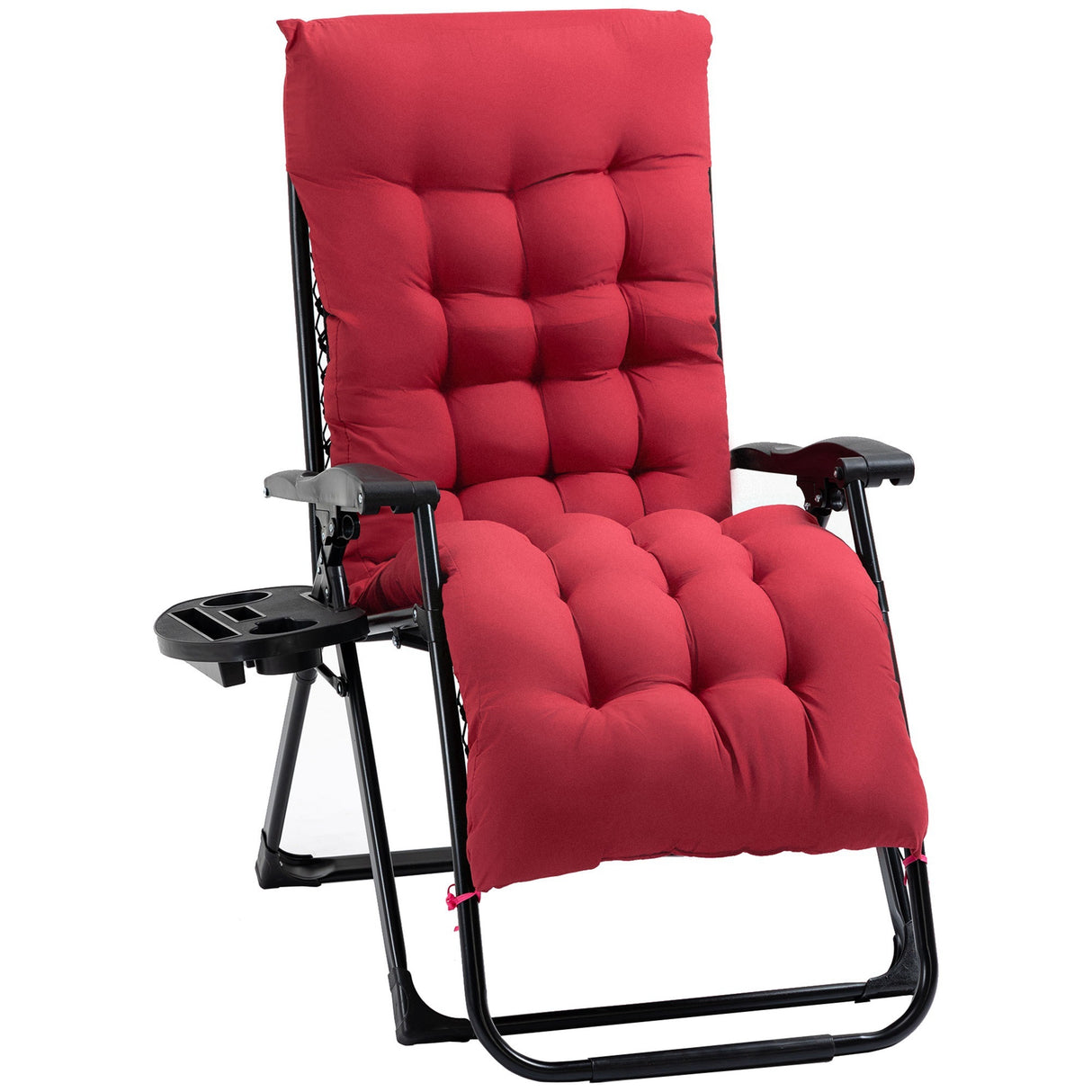 Outsunny zero gravity chair, folding reclining lounge chair with padded cushion, side tray for indoor and outdoor, supports up to 264 lbs., red