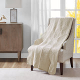 Oversized Quilted Throw with Scalloped Edges Cream 60x72'