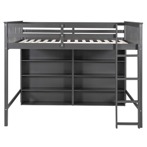 Loft Bed With 8 Open Storage Shelves And Built In Ladder