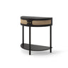 Boho Rattan Semi Circle End Table With Sliding Rattan Door, Storage And Bottom Shelf