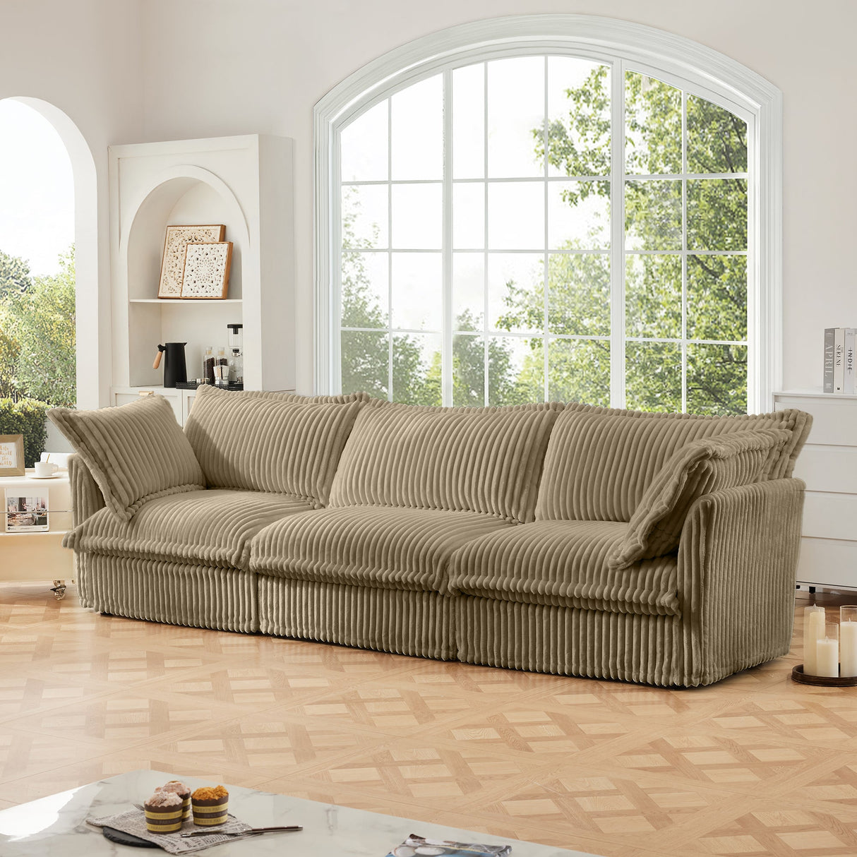 Modern 3 Seater Slipcovered Sofa with Suppleness Armrests