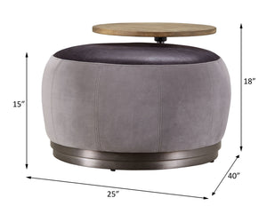 Decapree - Ottoman - Antique Slate Top Grain Leather & Gray Velvet