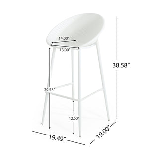 Modern Gable Outdoor Barstool Set of 2 with Perforated Design - White