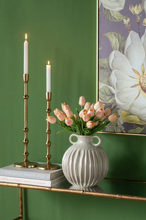 4.5x15.5' Slender Aluminum Taper Candle Holder with Bead Accents, Bronze
