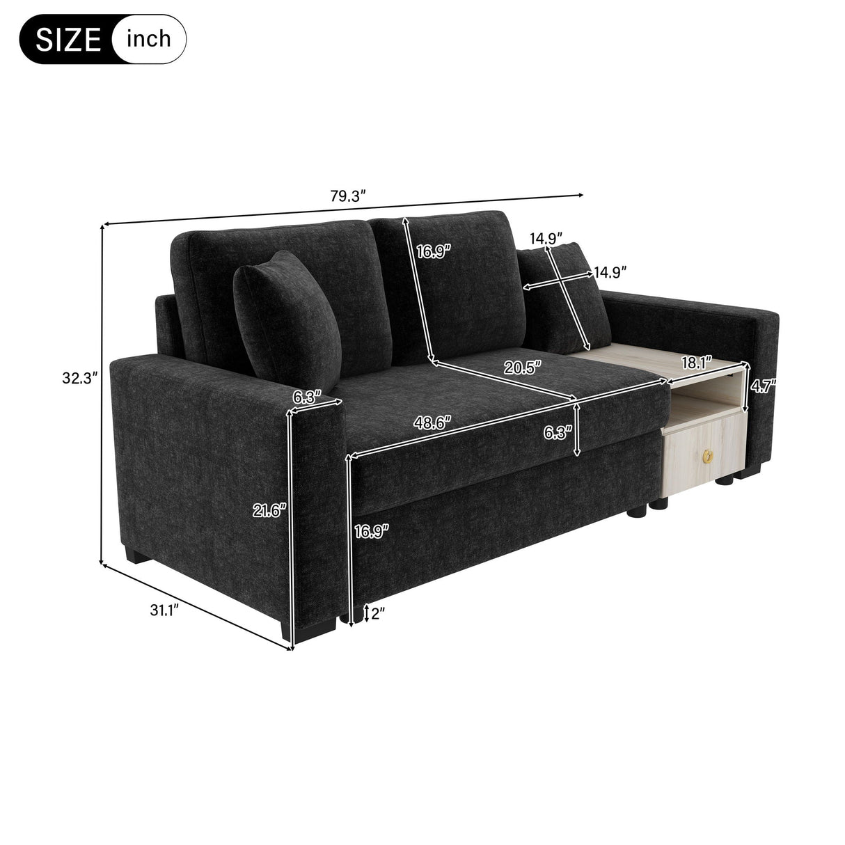 Modular Sofa Couch With Storage Armrest and Center Console