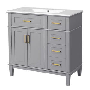 Modern Bathroom Vanity With Ceramic Sink, Soft Close Storage Cabinet