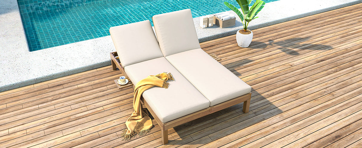 TREXM 5-Position Adjustable Backrest Double Chaise Lounge Outdoor