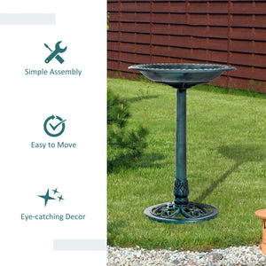 Outsunny 28" Bird Bath Outdoor Resin Decor with Fleur De Lis Pattern