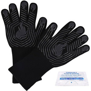 Heat Resistant BBQ Gloves with Silicone Grip - Black