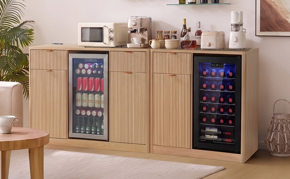 K&K 2-Piece Coffee Bar Cabinet with Fridge Space