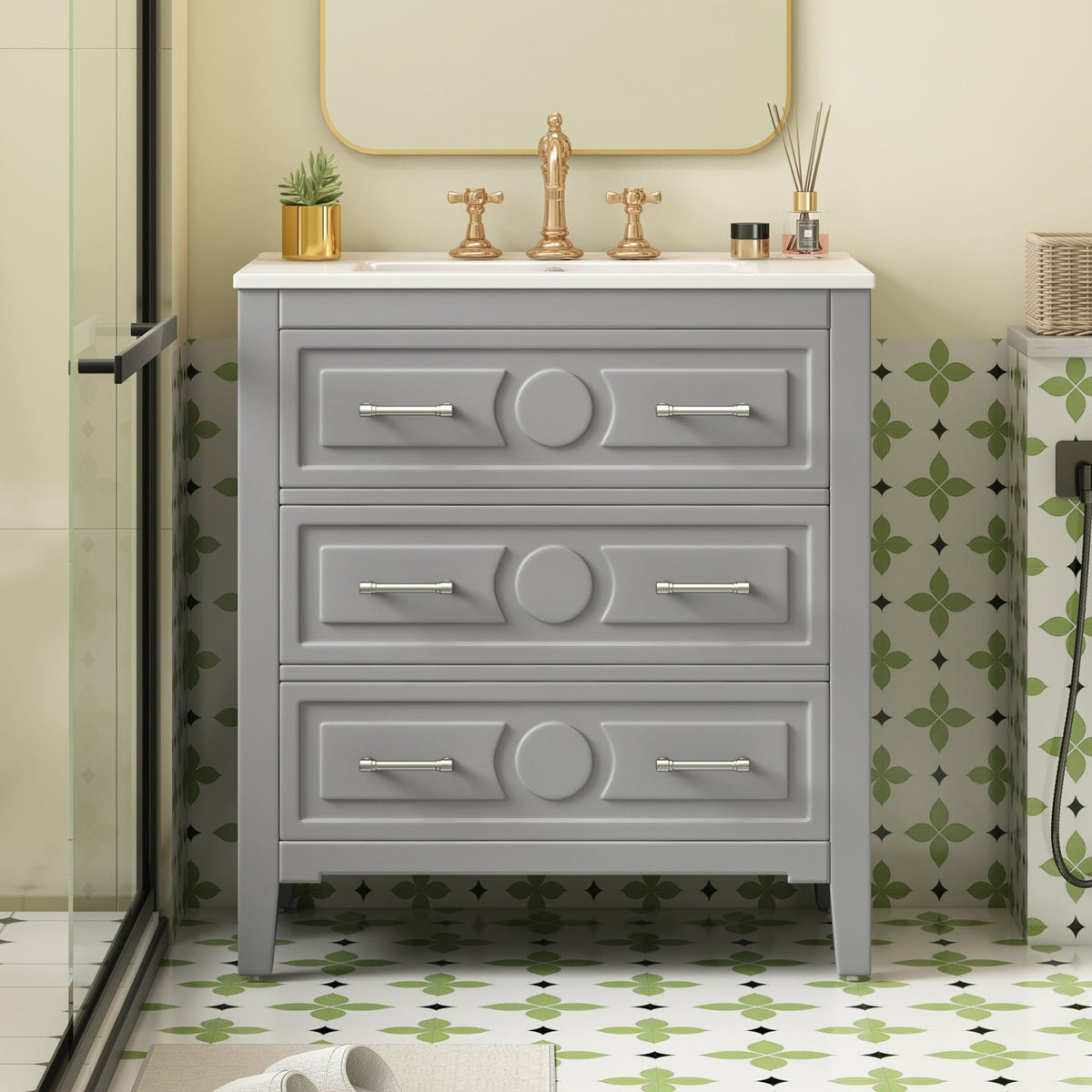 Retro Bathroom Vanity with Sink Combo, Free Standing, 3 Soft-Close Drawers - Dark Gray or White