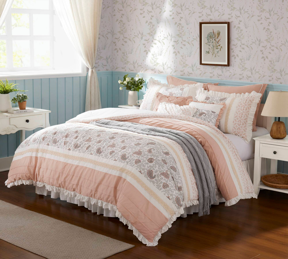 9 Piece Cotton Percale Comforter Set Blush