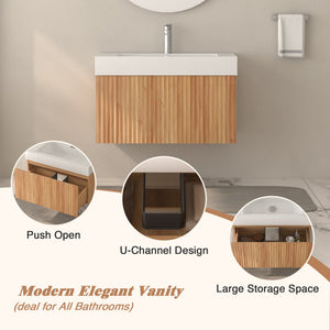 30" Bathroom Vanity with Sink - Wall Mounted Floating Cabinet