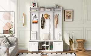 5 In 1 Entryway Bench With Coat Rack, 7 Sturdy Hooks, 2 Spacious Drawers And Adjustable Shelves