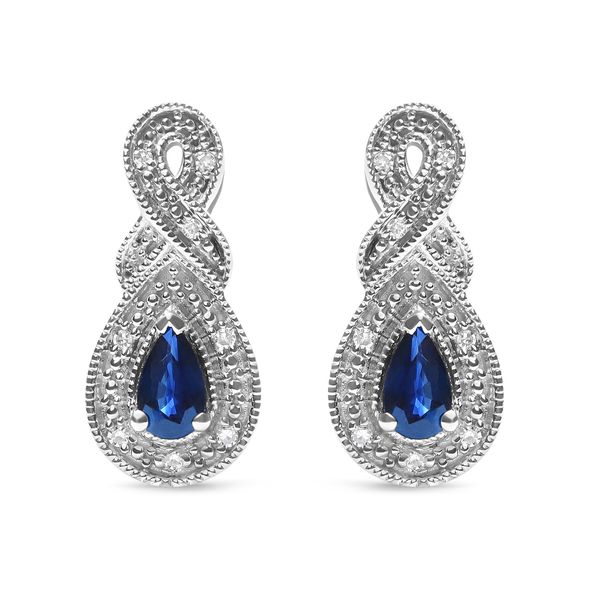 .925 Sterling Silver 4.5 x 3mm Pear Sapphire Gemstone and Diamond Accent Infinity Drop Stud Earrings (H-I Color, SI1-SI2 Clarity)