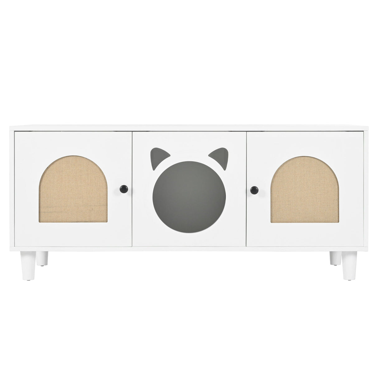 Furniture Style Cat Cabinet Cat Litter Box With Sisal Scratching Door - Cream White
