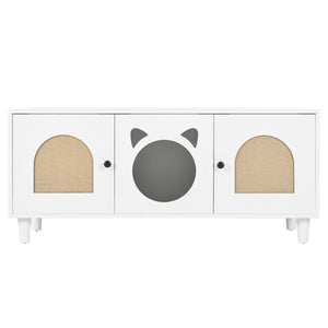 Furniture Style Cat Cabinet Cat Litter Box With Sisal Scratching Door - Cream White