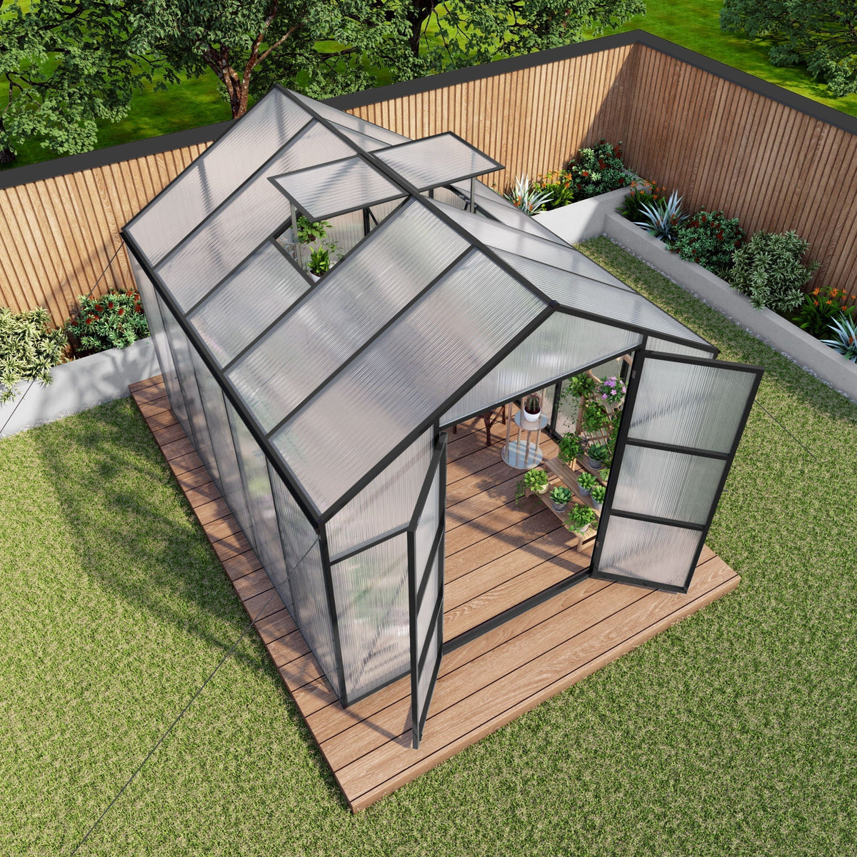 Windproof All Season Garden Shelter Greenhouse with Reinforced Frame - Black