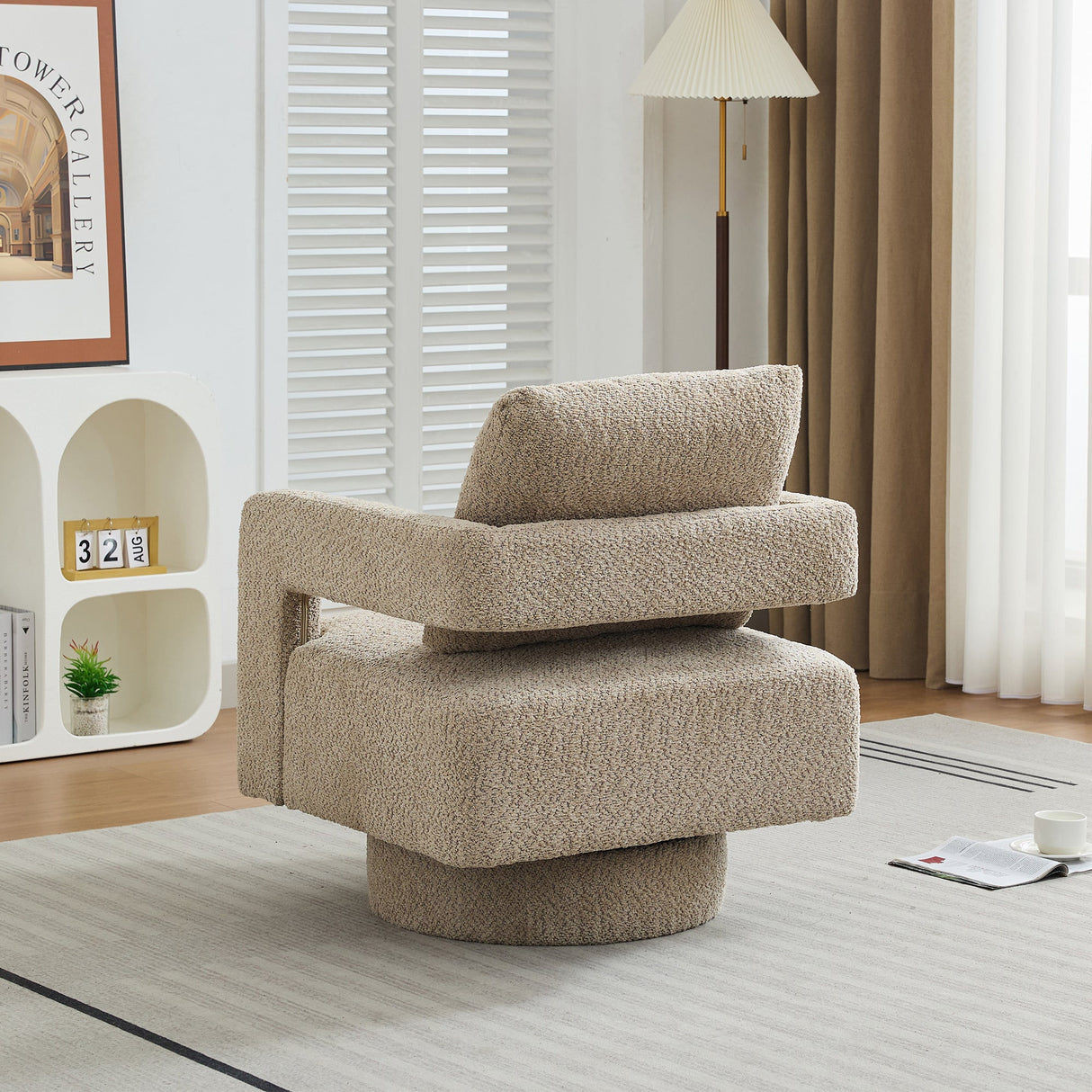Stonewell Square Swivel Accent Chair with Open Back