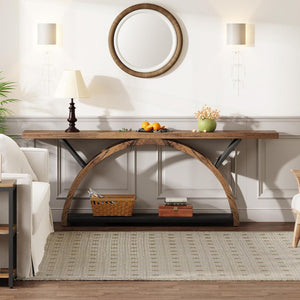 Console Table With 2 Tier Storage And Half Moon Frame For Hallway - Brown / Black