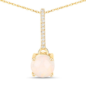 0.53 Carat Genuine Ethiopian Opal and White Diamond 10K Yellow Gold Pendant