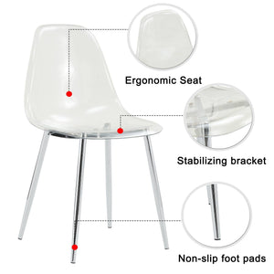 Modern Minimalist Transparent Dining Chair Set with Ergonomic PET Seat - Clear/Silver