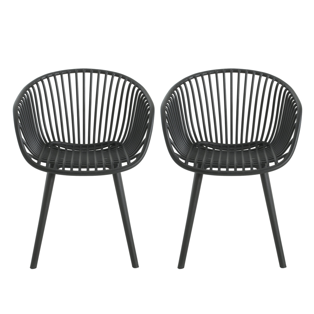 Modern Mykonos Outdoor Dining Chairs Set of 2 with Weather-Resistant Black Plastic Resin