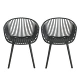Modern Mykonos Outdoor Dining Chairs Set of 2 with Weather-Resistant Black Plastic Resin