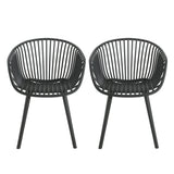 Modern Mykonos Outdoor Dining Chairs Set of 2 with Weather-Resistant Black Plastic Resin
