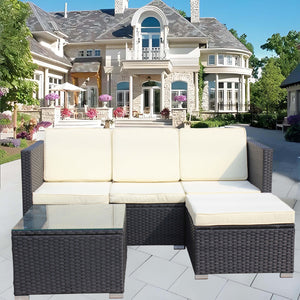 Outdoor 5-Piece PE Rattan Wicker Patio Sofa Set with Coffee Table
