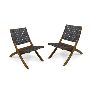 Solidago Outdoor And Strapping Belt Folding Chairs, Set of 2 - Black / Brown