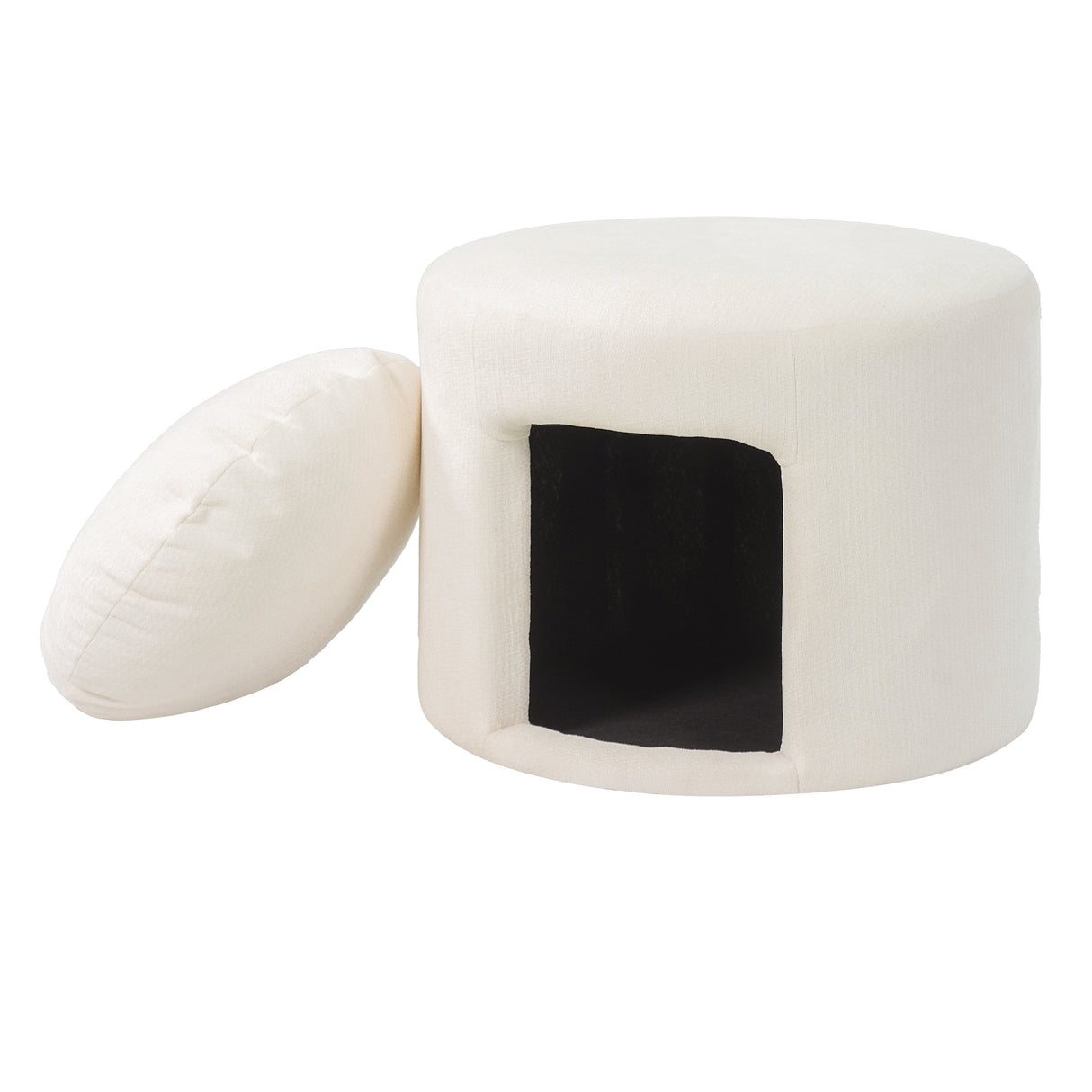 Beige Pet-Friendly Ottoman with Removable Pet Cushion and Hidden Nook