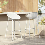 Modern Gable Outdoor Barstool Set of 2 with Weather-Resistant Plastic and Iron in White