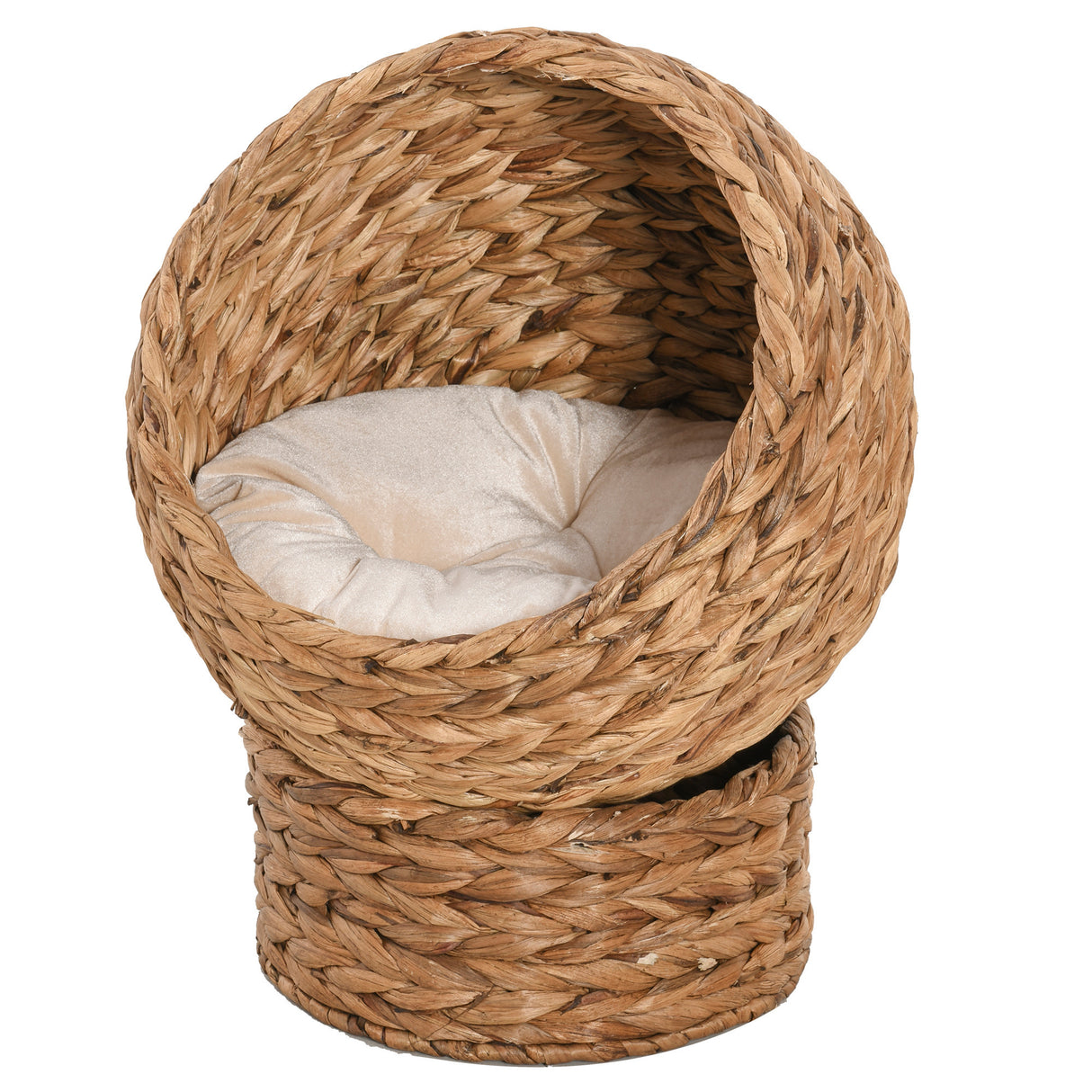 PawHut Wicker Egg Cat Bed with Cushion – Raised Indoor Cat Basket, 23.5" H, Brown